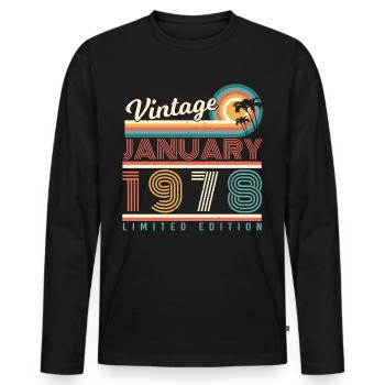 Janvier 1978 Palm Retro - T-shirt manches longues Premium bio Homme - noir - Devant - Nico (187cm)