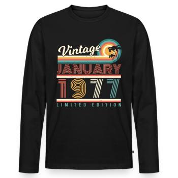 Janvier 1977 Palms Retro - T-shirt manches longues Premium bio Homme - noir - Devant - Nico (187cm)