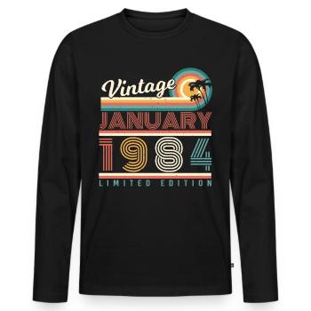Born 1984 January Vintage - Men's Premium Organic Long Sleeve Shirt - black - Front - Nico (187cm)