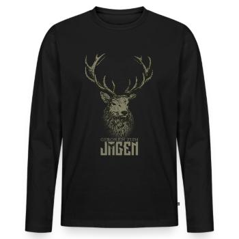 Jäger geboren zum Jagen - Männer Premium Bio Langarmshirt - Schwarz - Vorne - Nico (187cm)