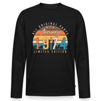 Janvier 1974 Original Vintage - T-shirt manches longues Premium bio Homme - noir - Devant - Nico (187cm)