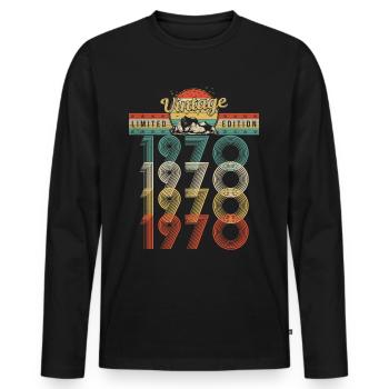 Anniversaire Né 1970 Millésime Année de naissance 1970 - T-shirt manches longues Premium bio Homme - noir - Devant - Nico (187cm)