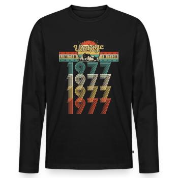 Anniversaire Né 1977 Millésime Année de naissance 1977 - T-shirt manches longues Premium bio Homme - noir - Devant - Nico (187cm)