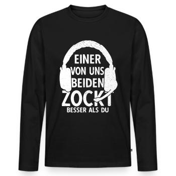 Gamer Gaming Zocker Zocken PC Headset Konsole - Männer Premium Bio Langarmshirt - Schwarz - Vorne - Nico (187cm)