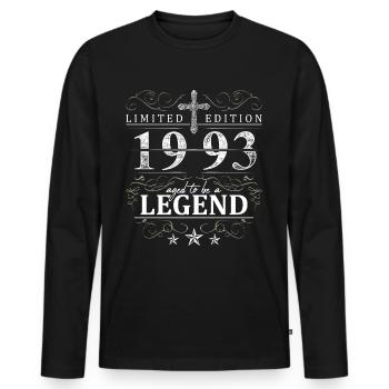Kreuz Vintage Geburtstag Geburtsjahr 1993 Geschenk - Männer Premium Bio Langarmshirt - Schwarz - Vorne - Nico (187cm)