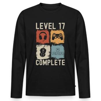 17th Birthday Level 17 Complete Gamer 17 years - Men's Premium Organic Long Sleeve Shirt - black - Front - Nico (187cm)