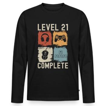21st Birthday Level 21 Complete Gamer 21 years - Men's Premium Organic Long Sleeve Shirt - black - Front - Nico (187cm)