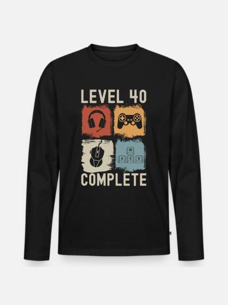 40. Geburtstag Level 40 Complete Gamer 40 Jahre - Männer Premium Bio Langarmshirt - Schwarz