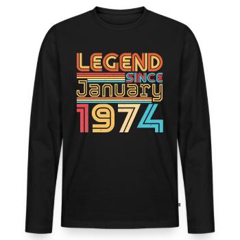 January 1974 Retro Legend - Men's Premium Organic Long Sleeve Shirt - black - Front - Nico (187cm)