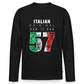 Italian Original 1957 65 birthday Italy flag - Men's Premium Organic Long Sleeve Shirt - black - Front - Nico (187cm)