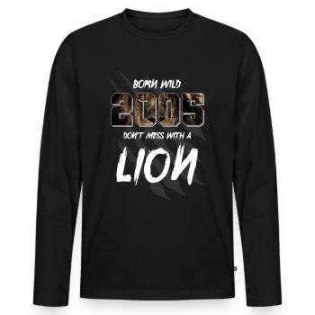 Born Wild 2005 Born 2005 17th birthday Lion - Men's Premium Organic Long Sleeve Shirt - black - Front - Nico (187cm)
