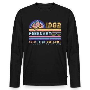 Né en 1982 en février Retro - T-shirt manches longues Premium bio Homme - noir - Devant - Nico (187cm)