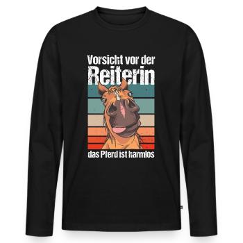Vorsicht vor der Reiterin das Pferd ist harmlos - Männer Premium Bio Langarmshirt - Schwarz - Vorne - Nico (187cm)