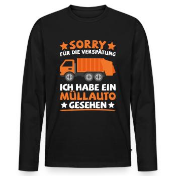 Müllauto Müllfahrzeug Müllmann Müllwagen Geschenk - Männer Premium Bio Langarmshirt - Schwarz - Vorne - Nico (187cm)