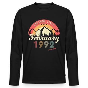 Geschenkidee Vintage Februar 1992 - Männer Premium Bio Langarmshirt - Schwarz - Vorne - Nico (187cm)