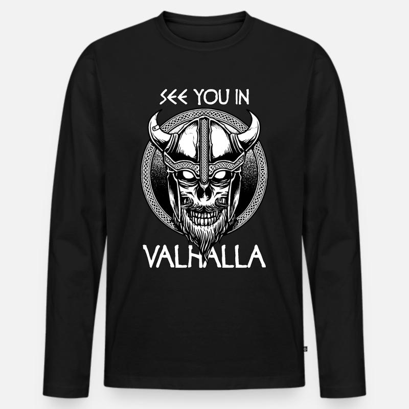 Wikinger Valhalla Spruch Totenkopf Geschenk - Männer Premium Bio Langarmshirt - Schwarz