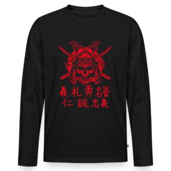 Samurai Japanischer Kanji Totenkopf Schwert Japan - Männer Premium Bio Langarmshirt - Schwarz - Vorne - Nico (187cm)