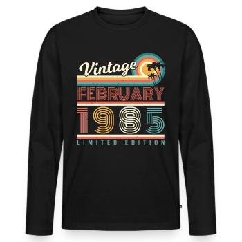 Né en février 1985 Retro - T-shirt manches longues Premium bio Homme - noir - Devant - Nico (187cm)