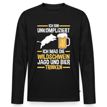 Jäger Wildschweinjagd Bier Jagd - Männer Premium Bio Langarmshirt - Schwarz - Vorne - Nico (187cm)