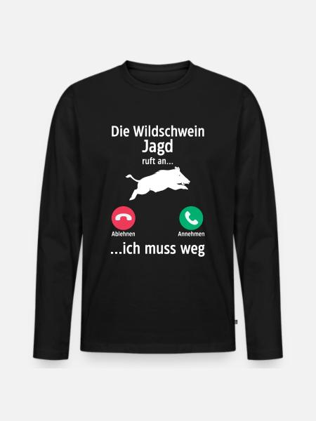 Jäger Wildschweinjäger Jagd - Männer Premium Bio Langarmshirt - Schwarz