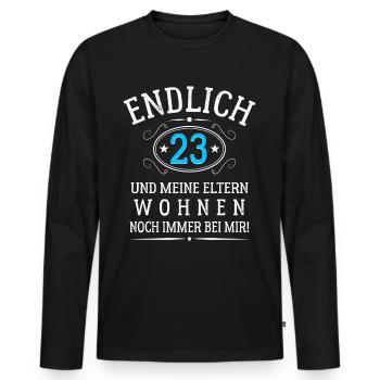 Endlich 23 Und meine Eltern wohnen noch bei mir - Männer Premium Bio Langarmshirt - Schwarz - Vorne - Nico (187cm)