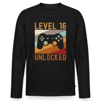16. Geburtstag Level 16 Unlocked Gamer 16 Jahre - Männer Premium Bio Langarmshirt - Schwarz - Vorne - Nico (187cm)