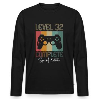 32nd Birthday Level 32 Unlocked Gamer 32 years - Men's Premium Organic Long Sleeve Shirt - black - Front - Nico (187cm)