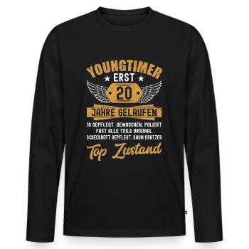 Youngtimer 20 Geburtstag Mann Frau 2002 Geboren - Männer Premium Bio Langarmshirt - Schwarz - Vorne - Nico (187cm)