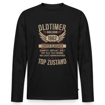 Oldtimer Baujahr 1962 Geboren Jahrgang Geburtstag - Männer Premium Bio Langarmshirt - Schwarz - Vorne - Nico (187cm)