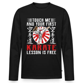 Touch Me And Your First Karate Lesson Is Free - Männer Premium Bio Langarmshirt - Schwarz - Vorne - Nico (187cm)