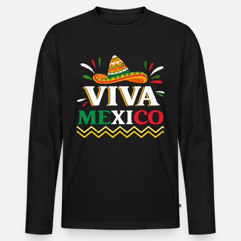 Viva Mexico Sambrero - Männer Premium Bio Langarmshirt - Schwarz