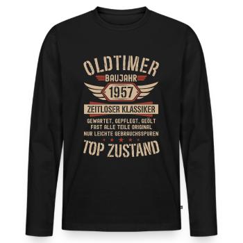 Oldtimer Baujahr 1957 Geboren Jahrgang Geburtstag - Männer Premium Bio Langarmshirt - Schwarz - Vorne - Nico (187cm)