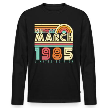 Né en mars 1985 Vintage - T-shirt manches longues Premium bio Homme - noir - Devant - Nico (187cm)