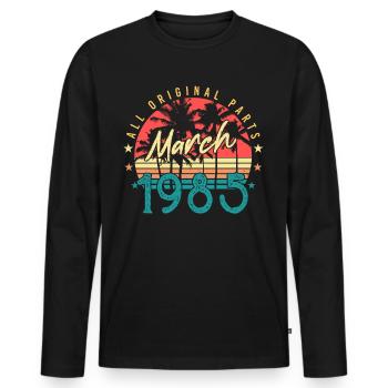 Né en mars 1985 Retro - T-shirt manches longues Premium bio Homme - noir - Devant - Nico (187cm)