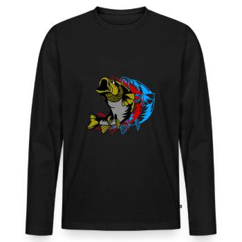 Pike-perch fish Predatory fish Anglers Nature - Men's Premium Organic Long Sleeve Shirt - black - Front - Nico (187cm)
