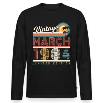 Born in March 1984 Vintage - Men's Premium Organic Long Sleeve Shirt - black - Front - Nico (187cm)