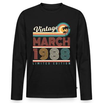 Né en mars 1988 Retro - T-shirt manches longues Premium bio Homme - noir - Devant - Nico (187cm)