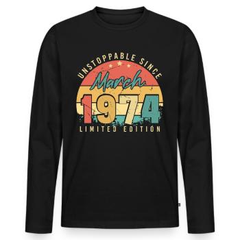 März 1974 Retro Nicht Zu Stoppen - Männer Premium Bio Langarmshirt - Schwarz - Vorne - Nico (187cm)