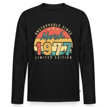 März 1977 Vintage Nicht Zu Stoppen - Männer Premium Bio Langarmshirt - Schwarz - Vorne - Nico (187cm)
