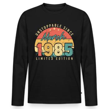 Né en mars 1985 Vintage - T-shirt manches longues Premium bio Homme - noir - Devant - Nico (187cm)