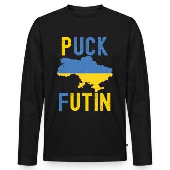 FK Putin, Puck Futin, Stand with Ukraine, Anti War - Men's Premium Organic Long Sleeve Shirt - black - Front - Nico (187cm)