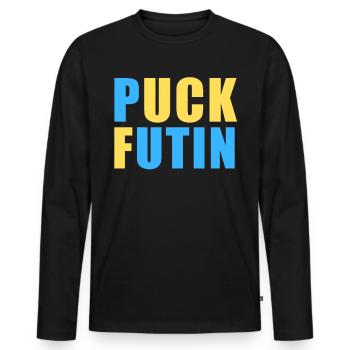 FK Putin, Puck Futin, Stand with Ukraine, Anti War - Men's Premium Organic Long Sleeve Shirt - black - Front - Nico (187cm)