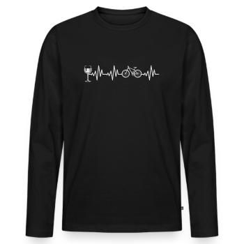 Mountain Bike Cyclist Heartbeat Bike and Wine - Men's Premium Organic Long Sleeve Shirt - black - Front - Nico (187cm)