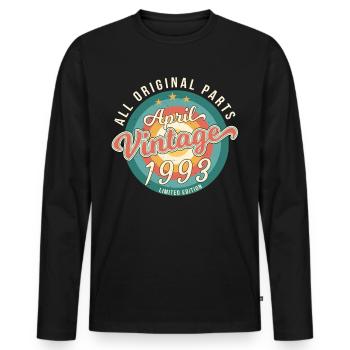 Année de naissance Avril 1993 - T-shirt manches longues Premium bio Homme - noir - Devant - Nico (187cm)
