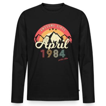 Born April 1984 Vintage - Men's Premium Organic Long Sleeve Shirt - black - Front - Nico (187cm)