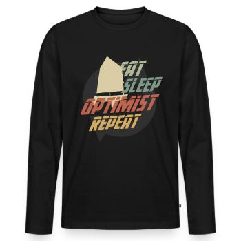 Retro Eat Sleep Optimist Repeat OPTIMIST PRESENT - Männer Premium Bio Langarmshirt - Schwarz - Vorne - Nico (187cm)