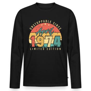 1974 April Vintage - Men's Premium Organic Long Sleeve Shirt - black - Front - Nico (187cm)