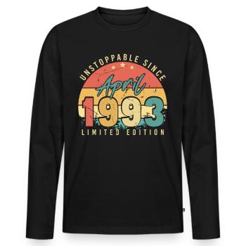 Geboren April 1993 - Männer Premium Bio Langarmshirt - Schwarz - Vorne - Nico (187cm)