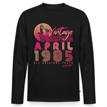 Né en avril 1985 - T-shirt manches longues Premium bio Homme - noir - Devant - Nico (187cm)
