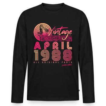 Né en avril 1988 - T-shirt manches longues Premium bio Homme - noir - Devant - Nico (187cm)